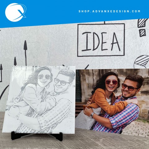 piastrella in ceramica incisa con laser