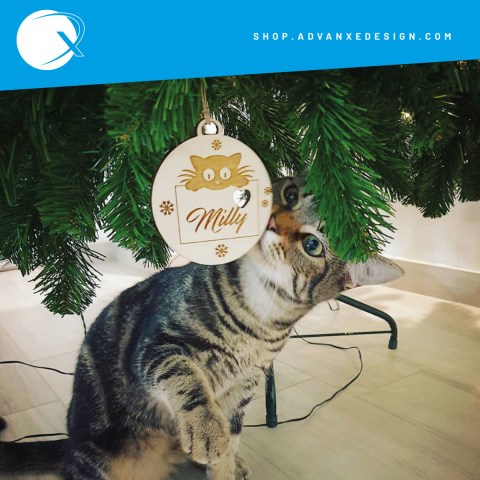 Pallina  di natale in legno personalizzata Gatto