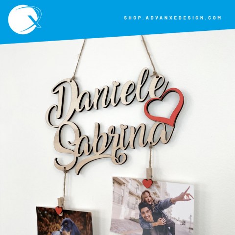 Portafoto personalizzato in legno con mollette